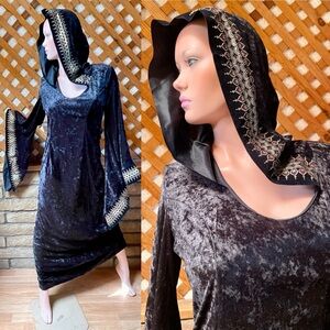 Rubie’s VINTAGE 90s VELVET Hooded Goth ANGEL Sleeve CAFTAN DRESS O/S
